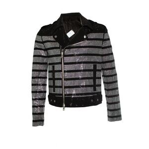 Balmain, striped rhinestone biker jacket